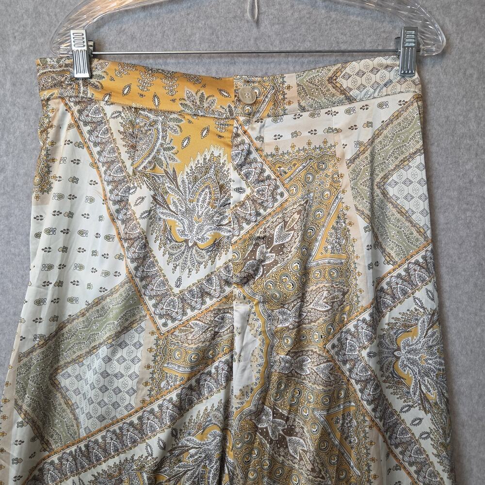 Cider Cream Yellow Satin Boho Paisley Wide Leg Trousers Size 1XL 16W-18W - Picture 3 of 11